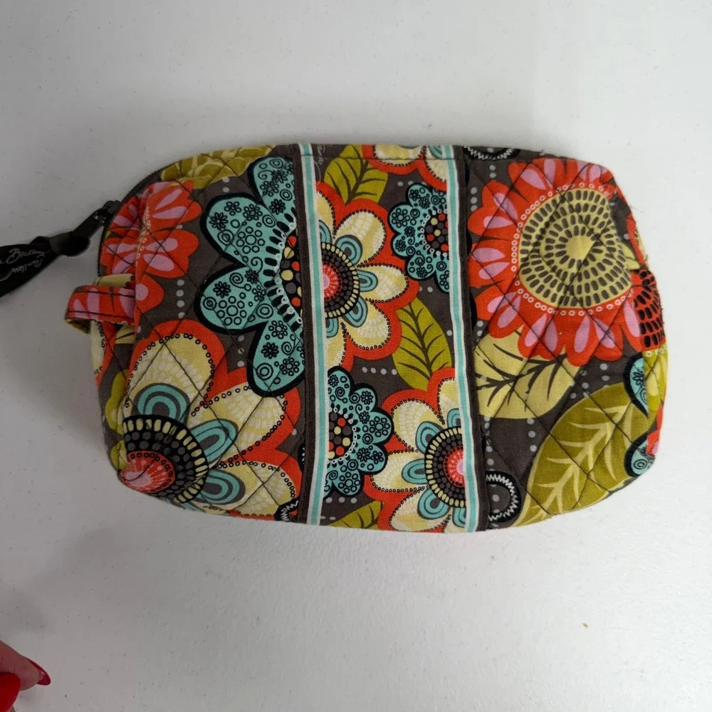 Vera Bradley Flower Shower Small Cosmetic Makeup Quilted Travel Pouch Brown
